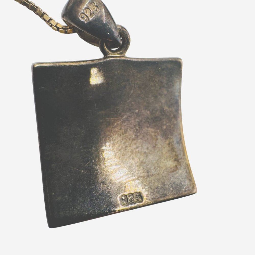 Vtg Abalone Shell Mosaic Square Pendant Sterling Silver Gold Tone Necklace Sea - Picture 4 of 16
